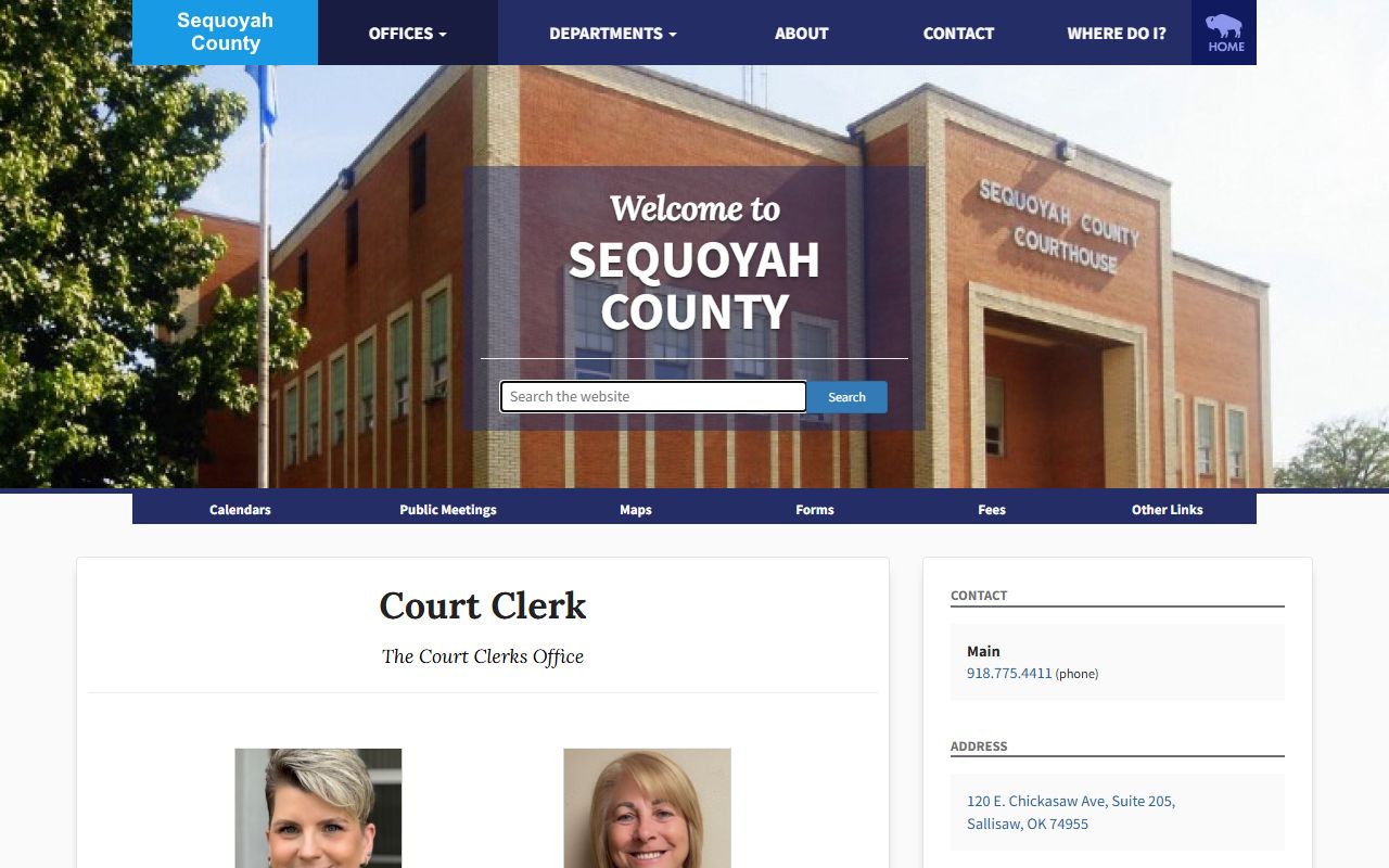 Sequoyah County Court Clerk office page listing staff and duties
