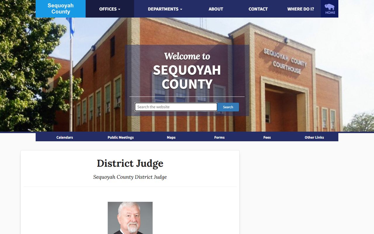 Sequoyah County District Judge page describing the court served by the Court Clerk