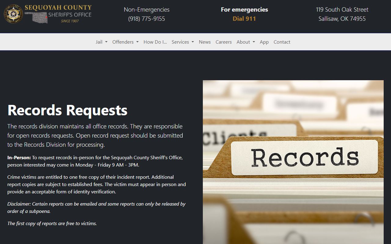 Sequoyah County Sheriff arrest records request page