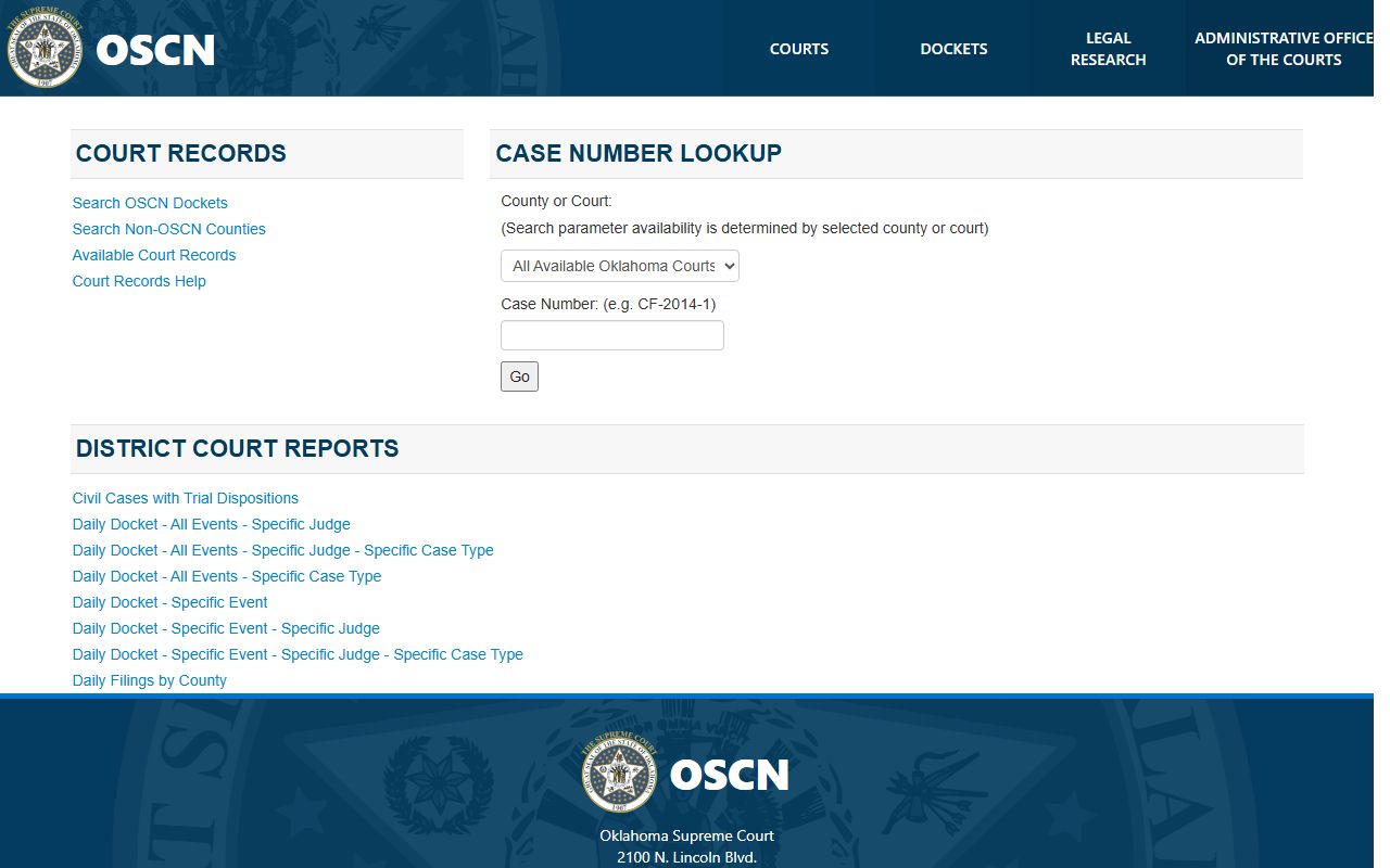 Sequoyah County court dockets on the OSCN daily docket report page