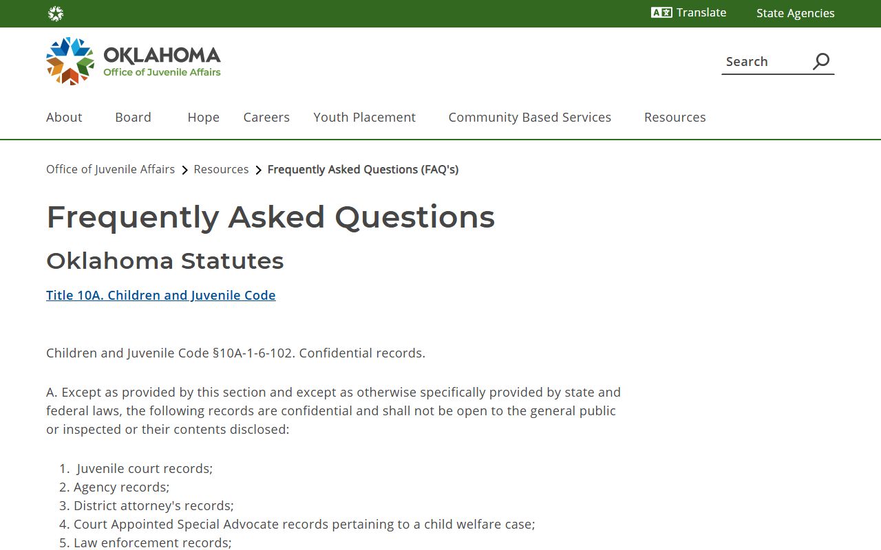 Oklahoma juvenile record confidentiality rules affecting Sequoyah County court records