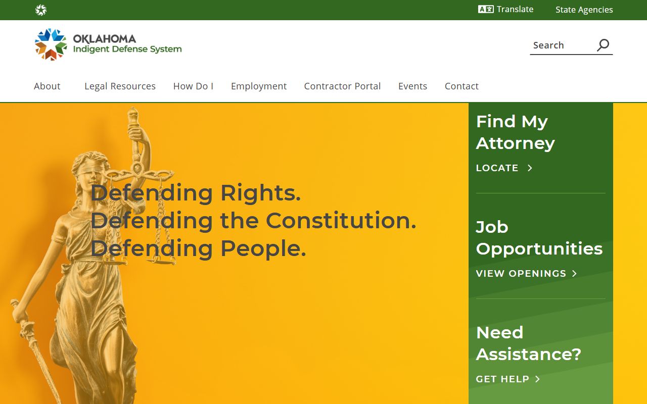 Oklahoma Indigent Defense System homepage serving Sequoyah County court cases