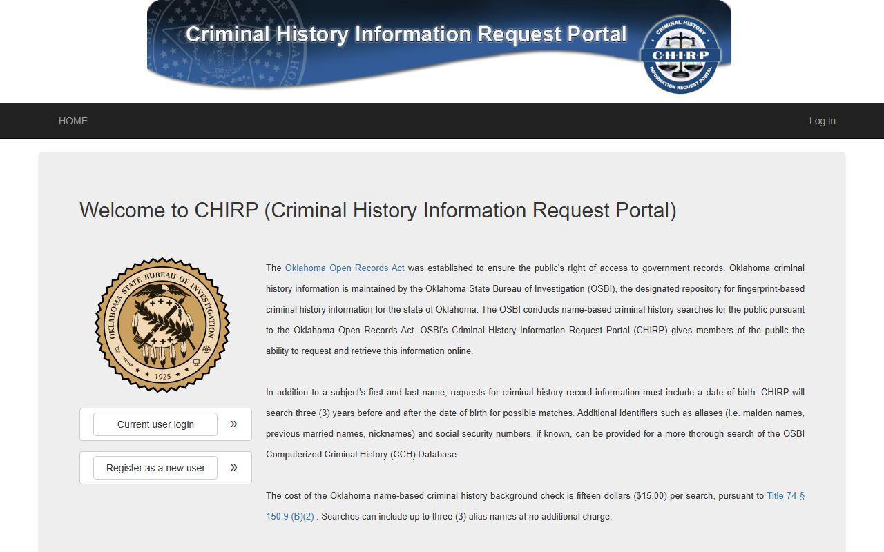 Sequoyah County criminal court records OSBI CHIRP online criminal history portal