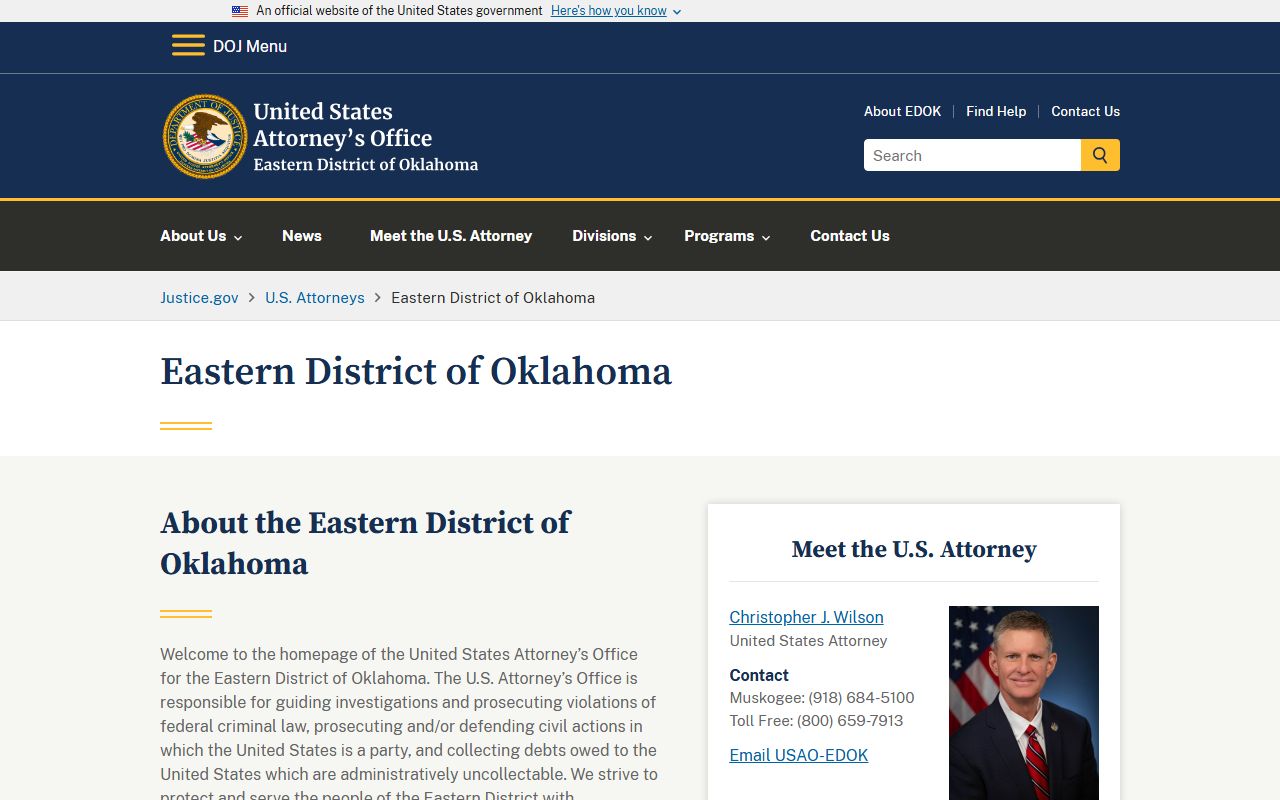 Sequoyah County criminal court records U.S. Attorney Eastern District of Oklahoma