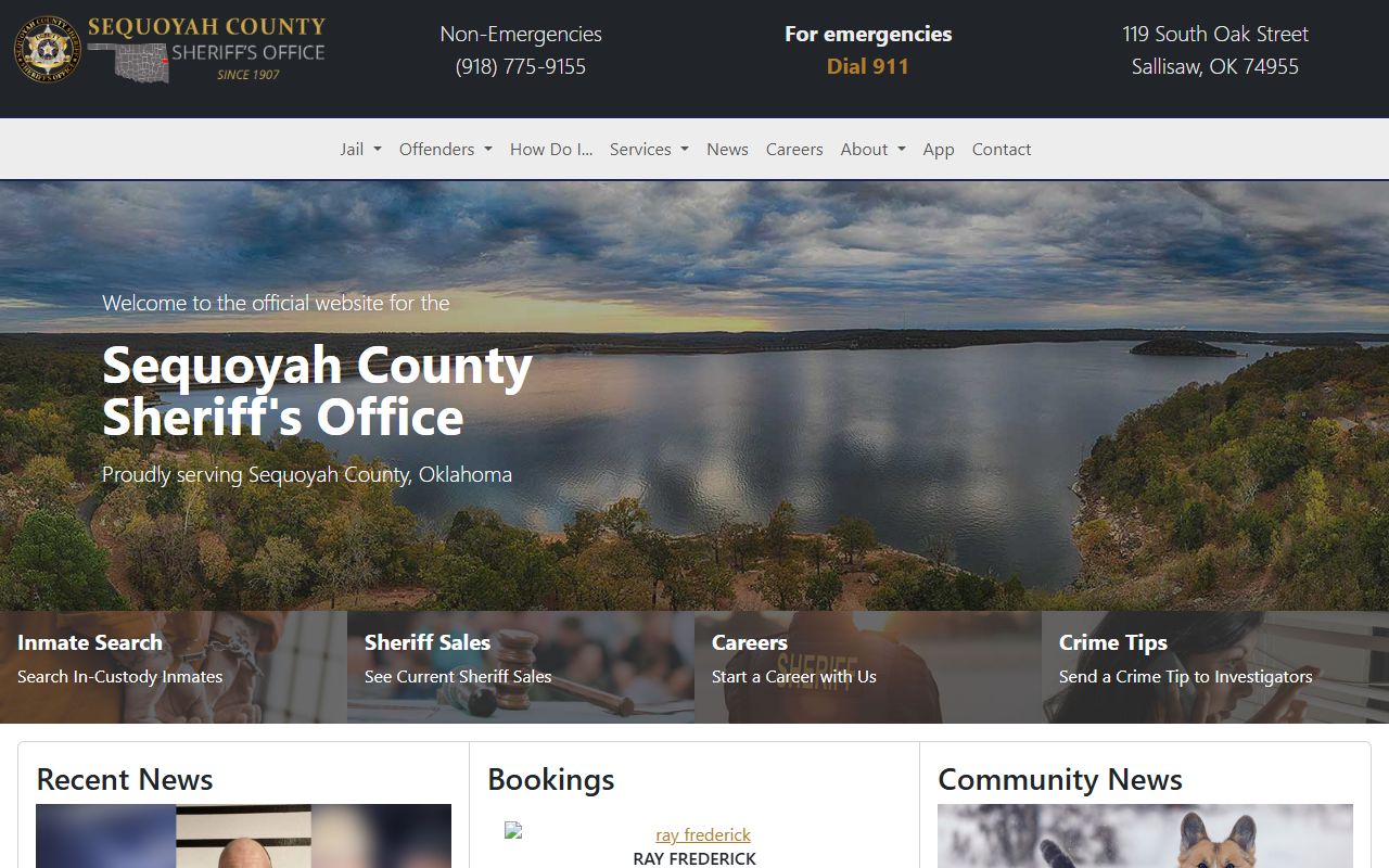 Sequoyah County Sheriff's Office website with jail roster and inmate records links