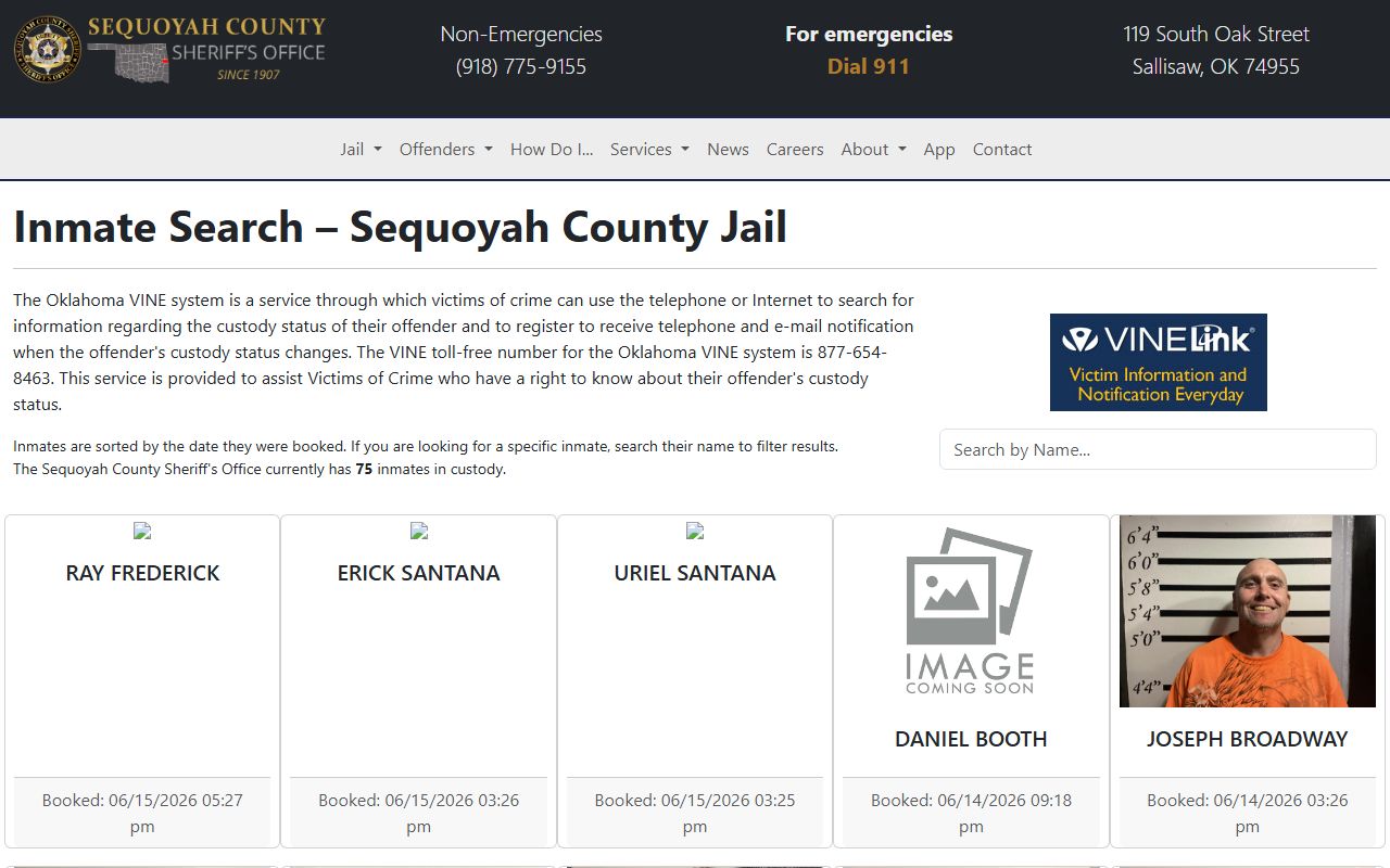 Sequoyah County sheriff inmate search roster page layout
