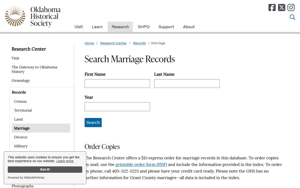 Oklahoma Historical Society marriage index for Sequoyah County marriage records search