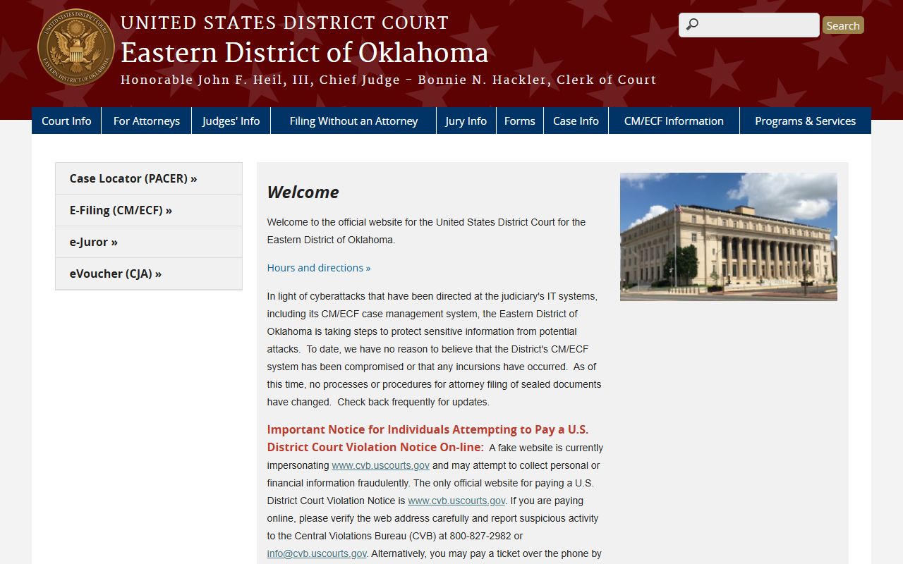 Sequoyah County probate records context: U.S. District Court for the Eastern District of Oklahoma homepage
