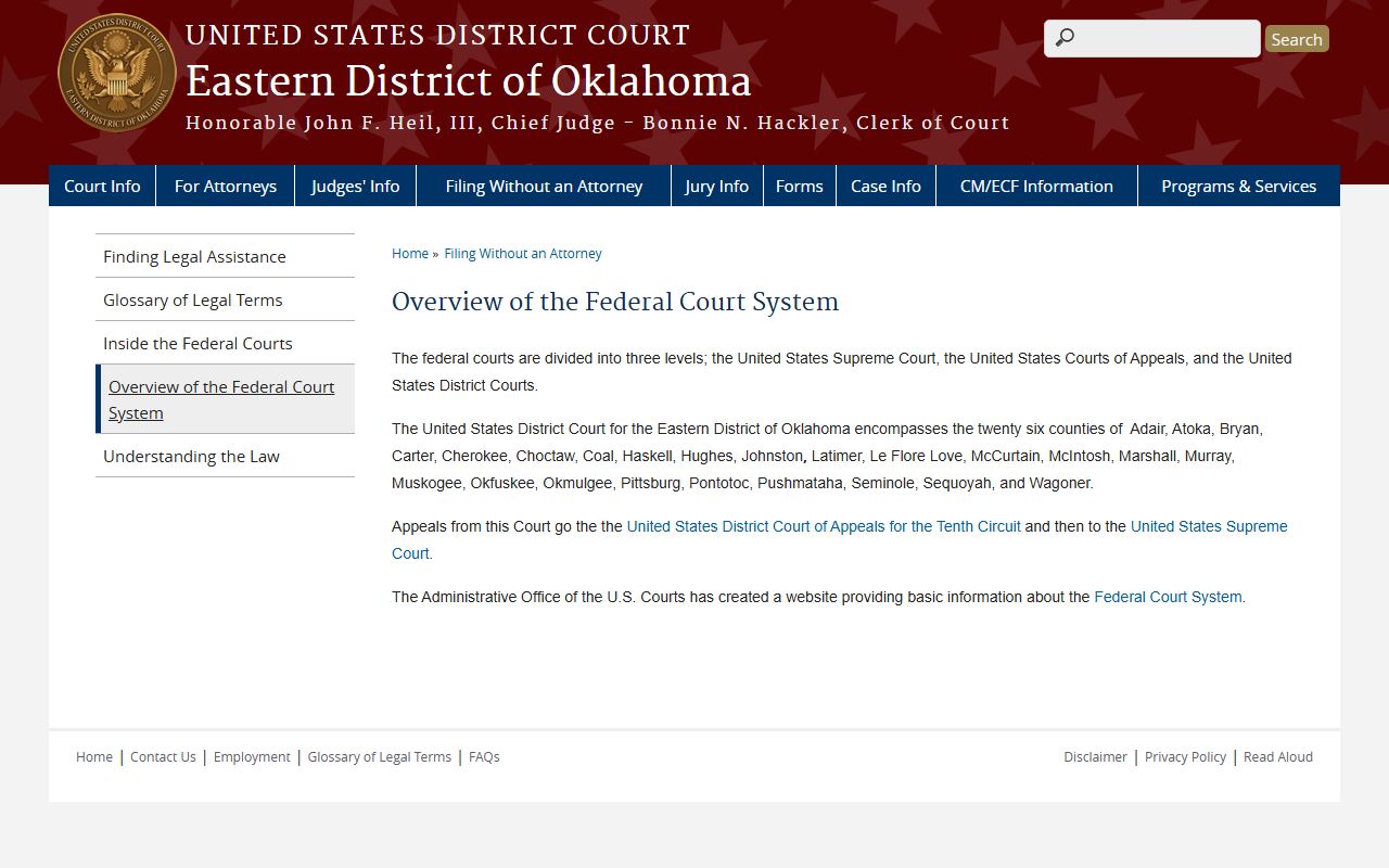 Sequoyah County probate records context: Eastern District of Oklahoma federal court system overview