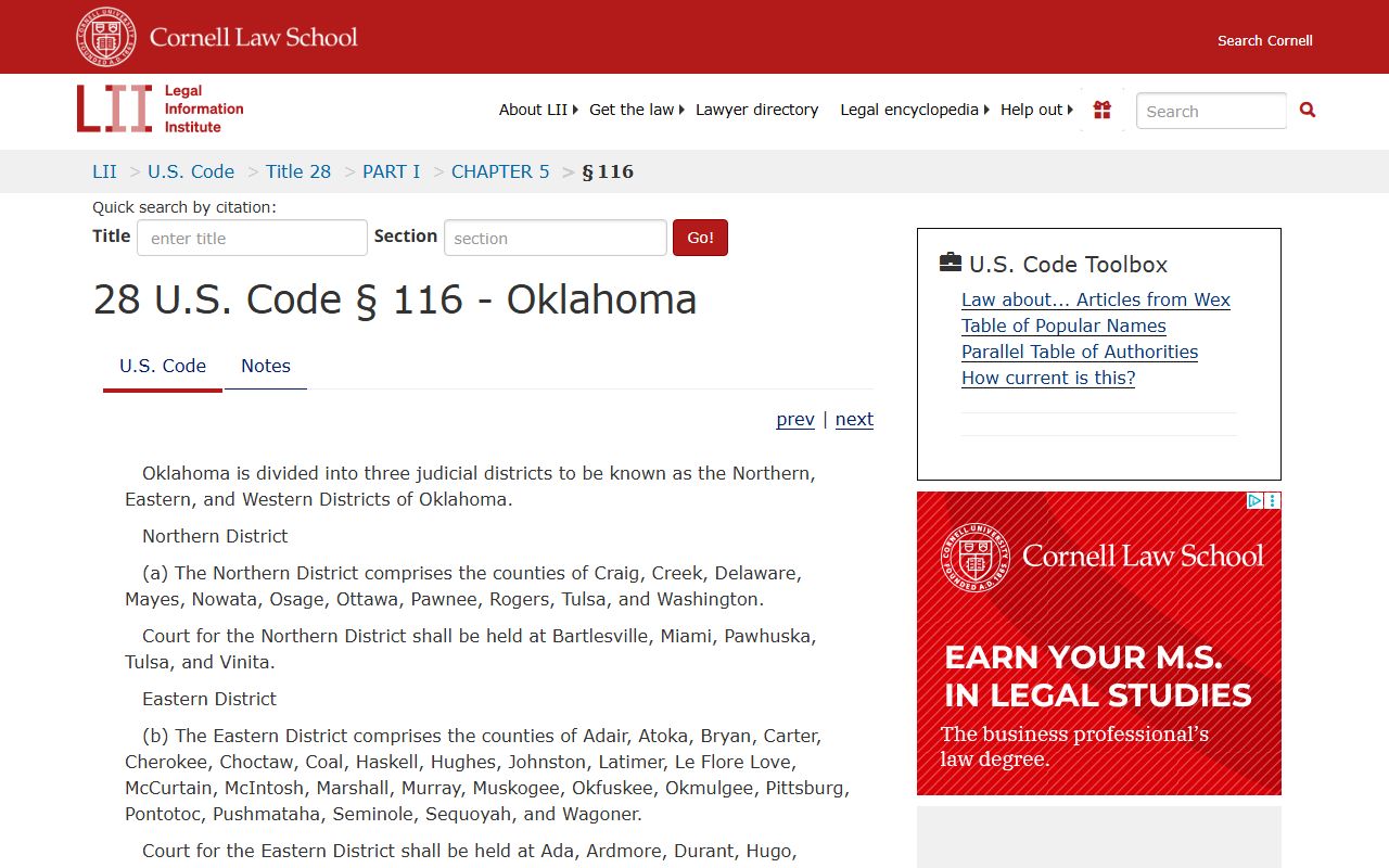 Sequoyah County probate records context: 28 U.S.C. Section 116 federal judicial district statute