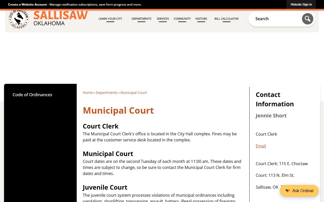 Sallisaw Municipal Court page for Sequoyah County traffic citation records