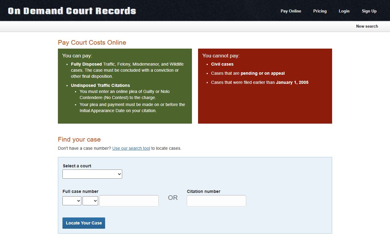 ODCR online payment lookup for Sequoyah County traffic court records